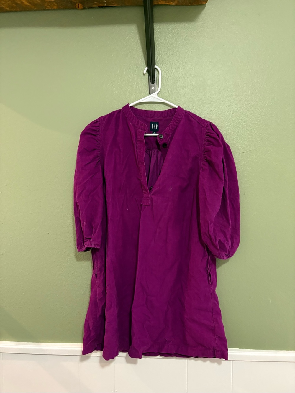 GAP Women's Deep Magenta Puff-Sleeve Mini Dress
